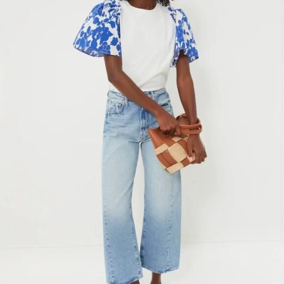 Hyacinth House x Tuckernuck Blue Floral Mollie Short Sleeve Blouse Cotton XL - Picture 2 of 11